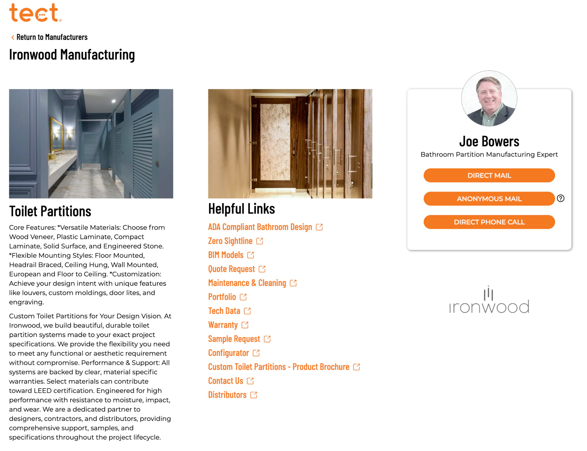 tect manufacturer expert profile with direct contact choices and helpful product resources